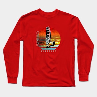 windsurfer planing at sunset over ocean waves Long Sleeve T-Shirt